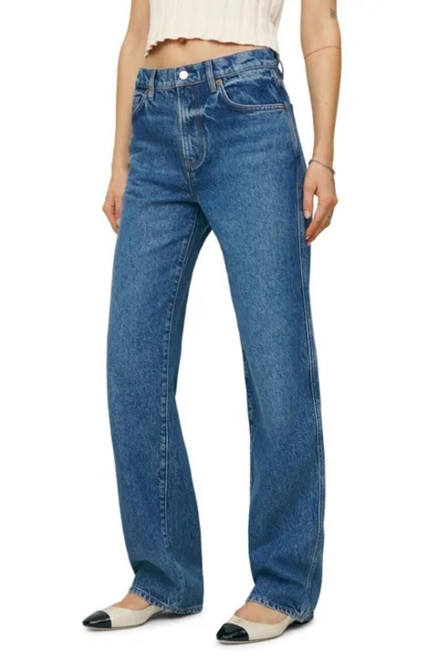 Reformation Abby High Rise Straight Leg Classic Dark Wash Denim Jeans Size 27